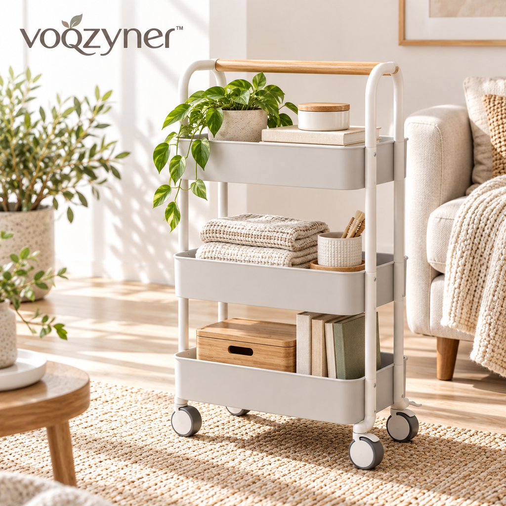 voqzyner™ 3-Tier Rolling Storage Cart