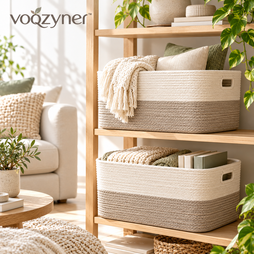 voqzyner™ Neutral Woven Storage Basket Set