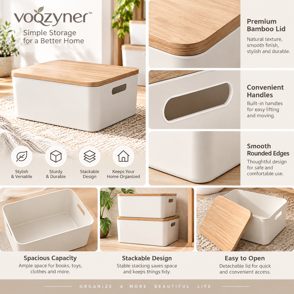 voqzyner™ Minimalist Bamboo Lid Storage Box
