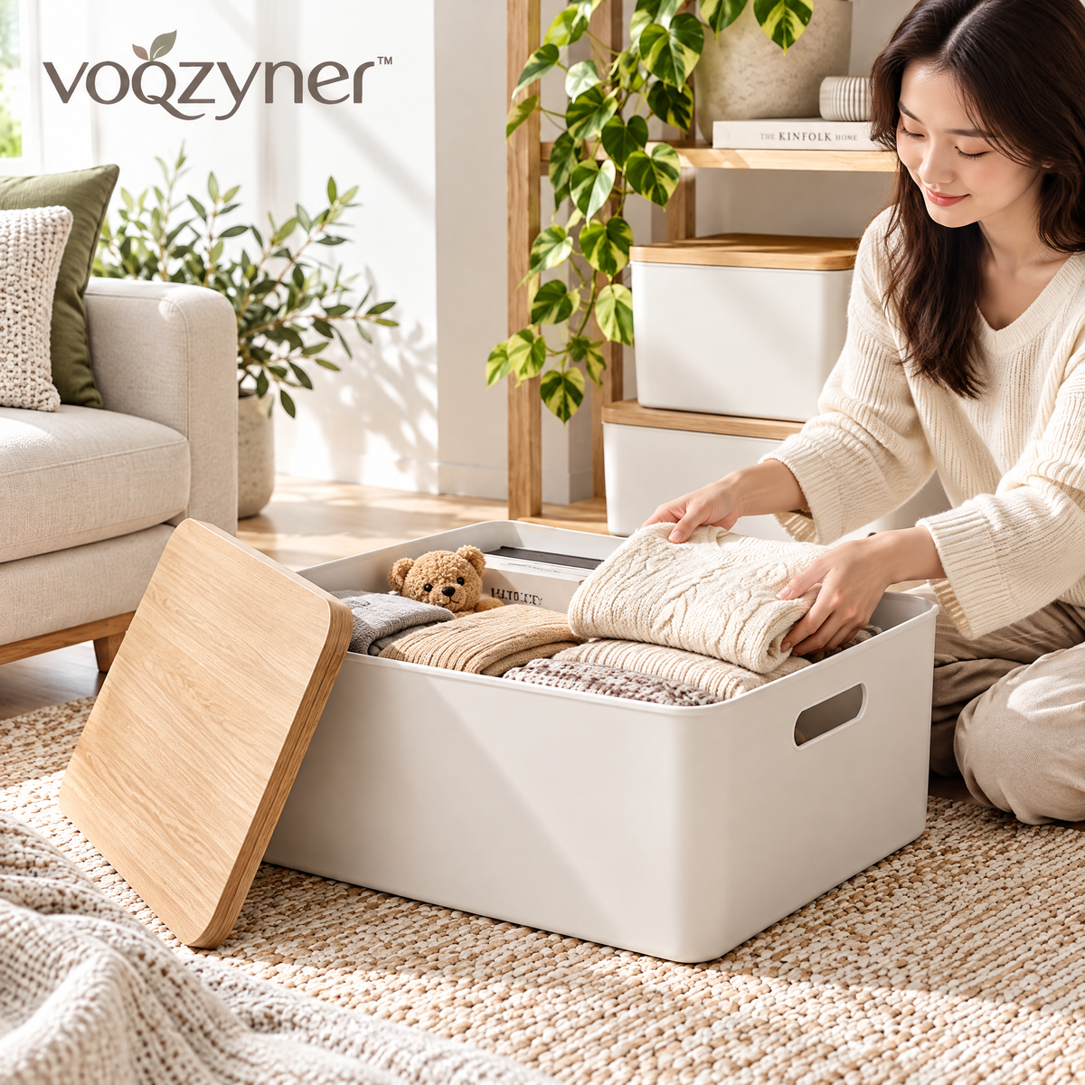voqzyner™ Minimalist Bamboo Lid Storage Box