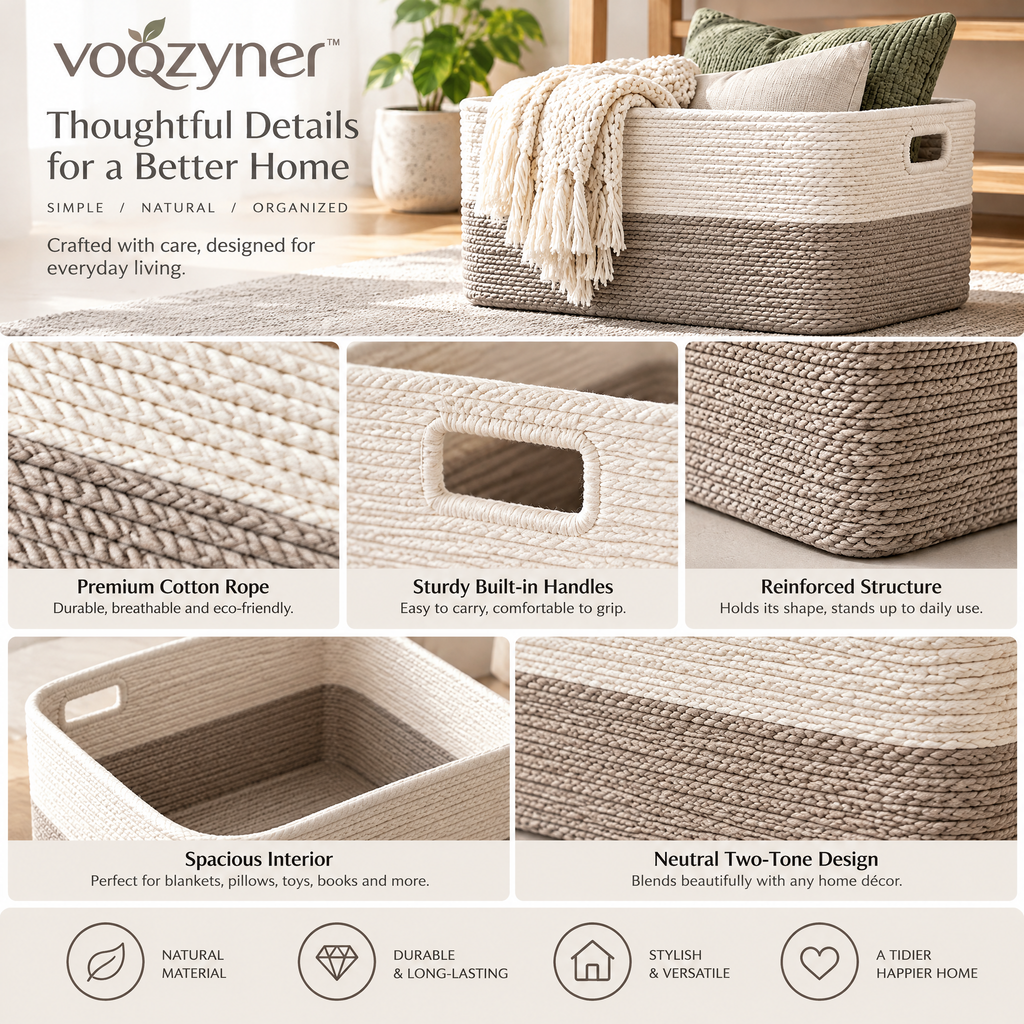 voqzyner™ Neutral Woven Storage Basket Set