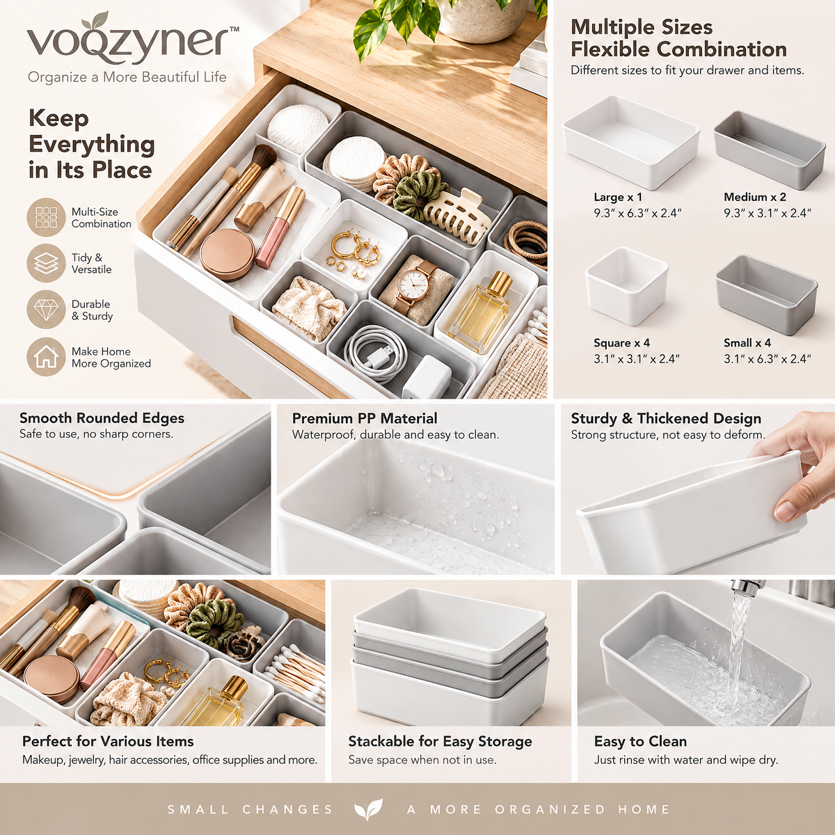 voqzyner™ Modular Drawer Organizer Set