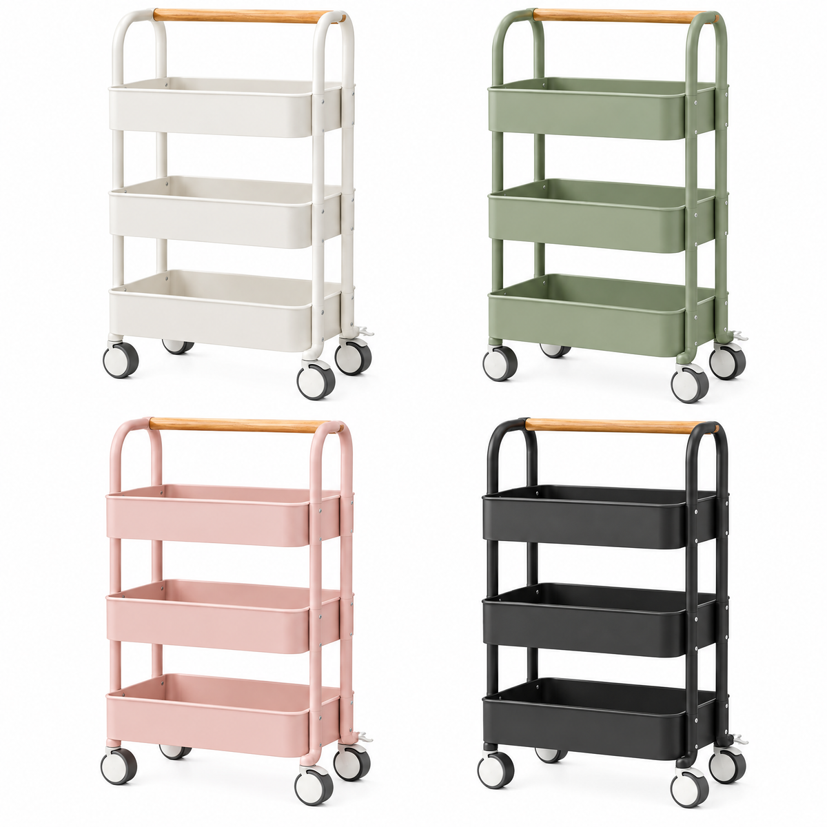 voqzyner™ 3-Tier Rolling Storage Cart