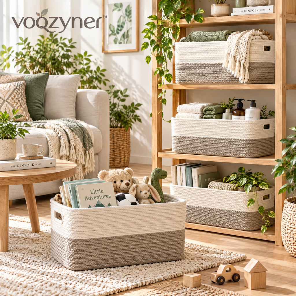 voqzyner™ Neutral Woven Storage Basket Set