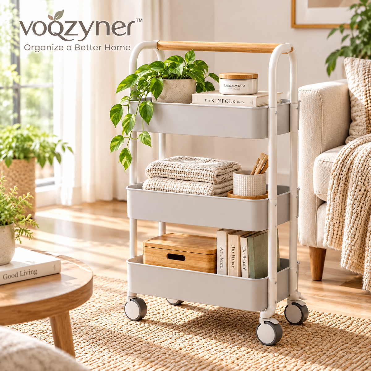 voqzyner™ 3-Tier Rolling Storage Cart