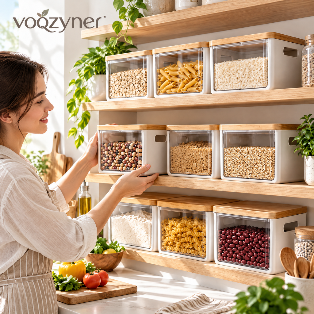 voqzyner™ Bamboo Lid Pantry Storage Container Set