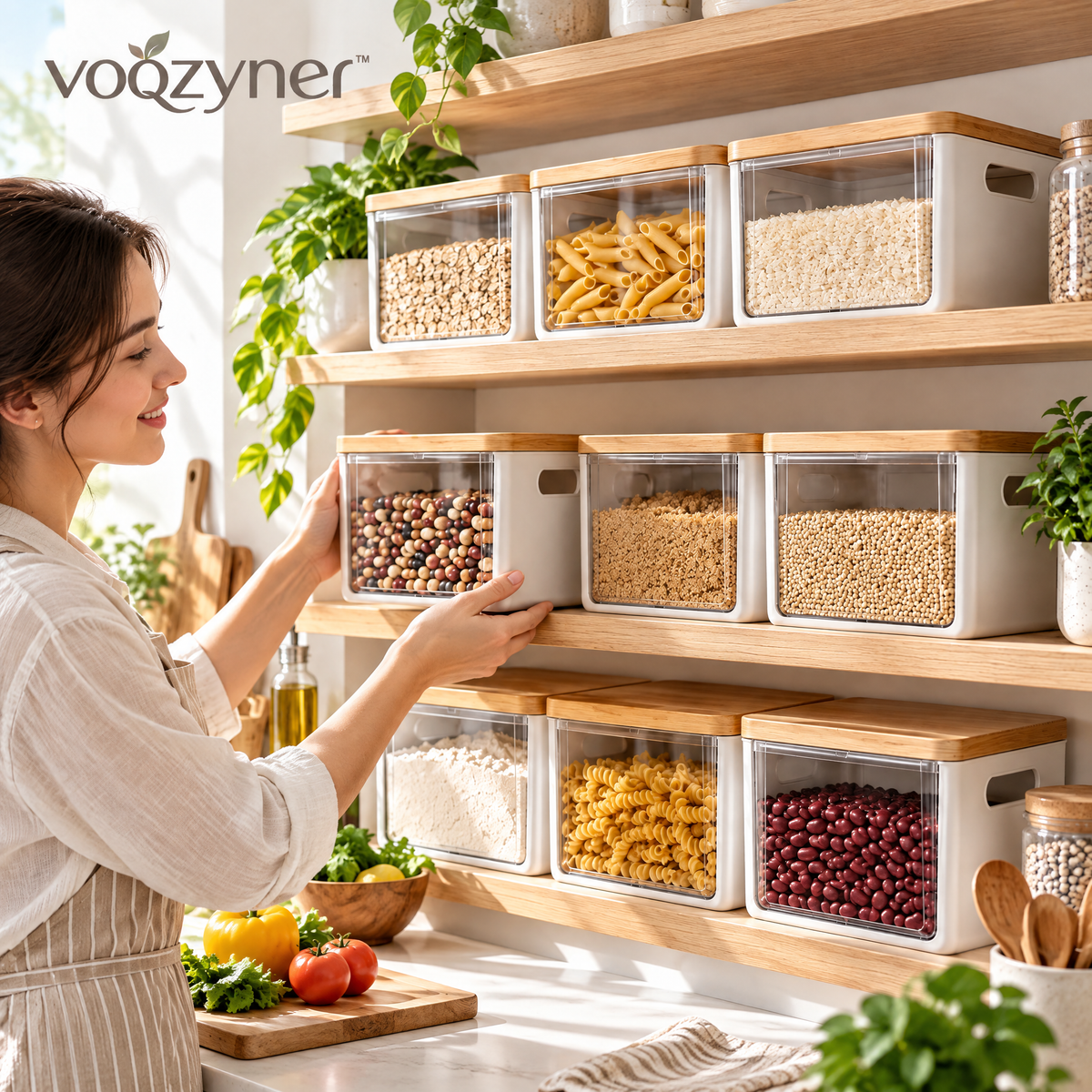 voqzyner™ Bamboo Lid Pantry Storage Container Set