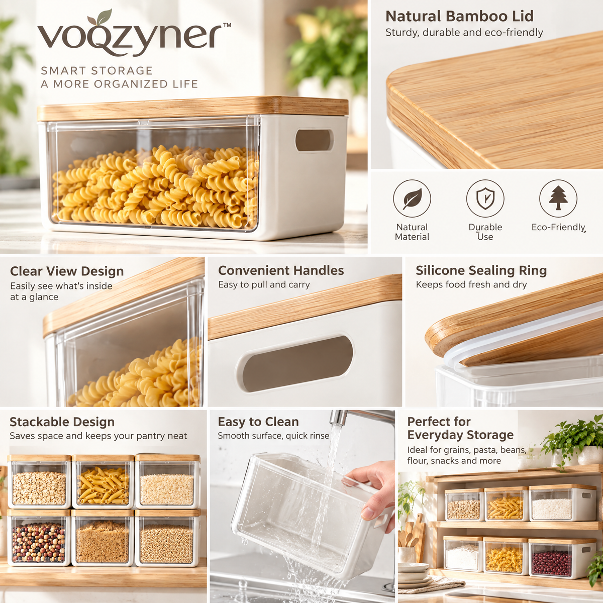 voqzyner™ Bamboo Lid Pantry Storage Container Set