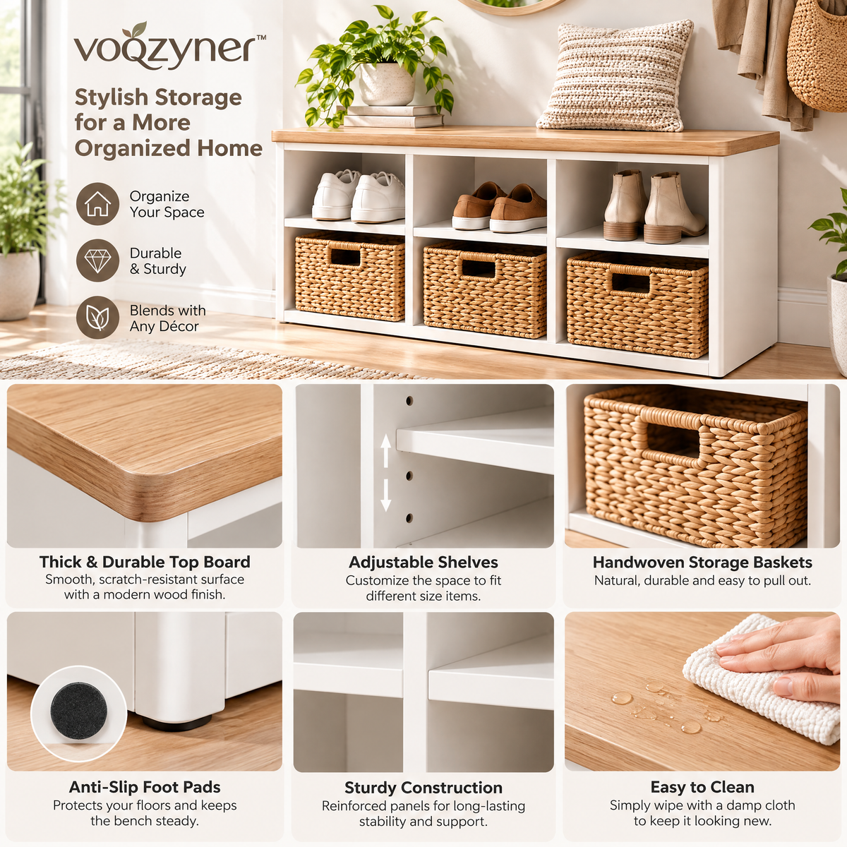 voqzyner™ Modern Shoe Storage Bench