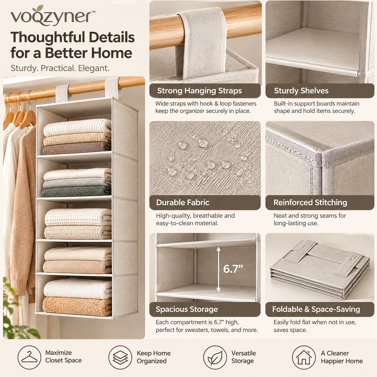 voqzyner™ Hanging Closet Shelf Organizer